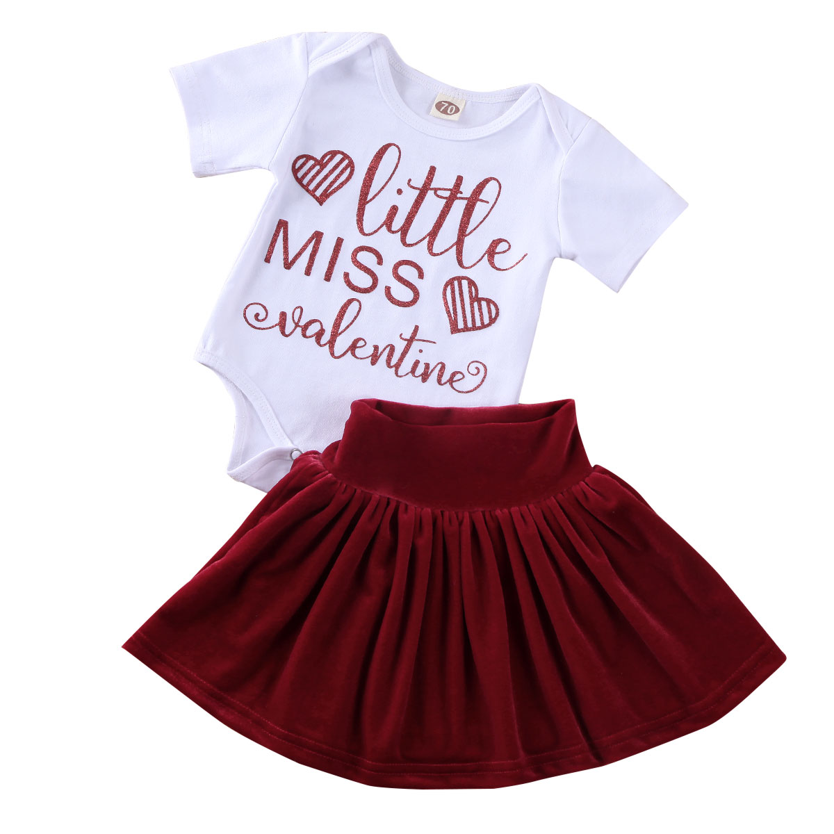 ropa de verano de bebé niño chico bebé chica de San Valentín ropa de manga corta mameluco de vaqueros pantalones de terciopelo pantalones de/falda 2 uds trajes: B / 6 meses