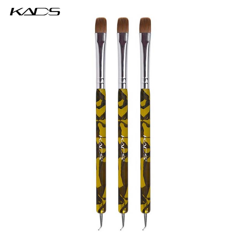 Kads Kolinsky Franse Borstel 2 Way Acryl Uv Gel Nail Art Builder Brush Pen Set Nail Art Borstel Bocht Nail puntjes Pen Kit