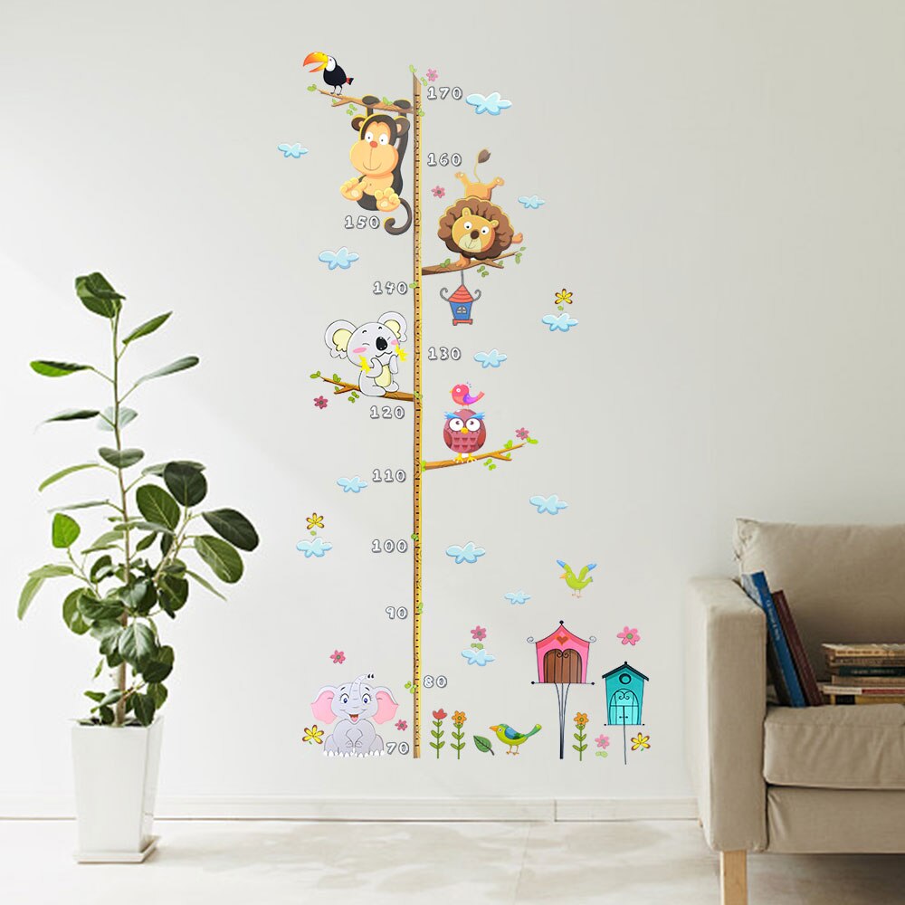 1 Piece Cartoon Animals Height Measure Wall Sticker For Kids Rooms Growth Chart Nursery Room Decor Wall Art