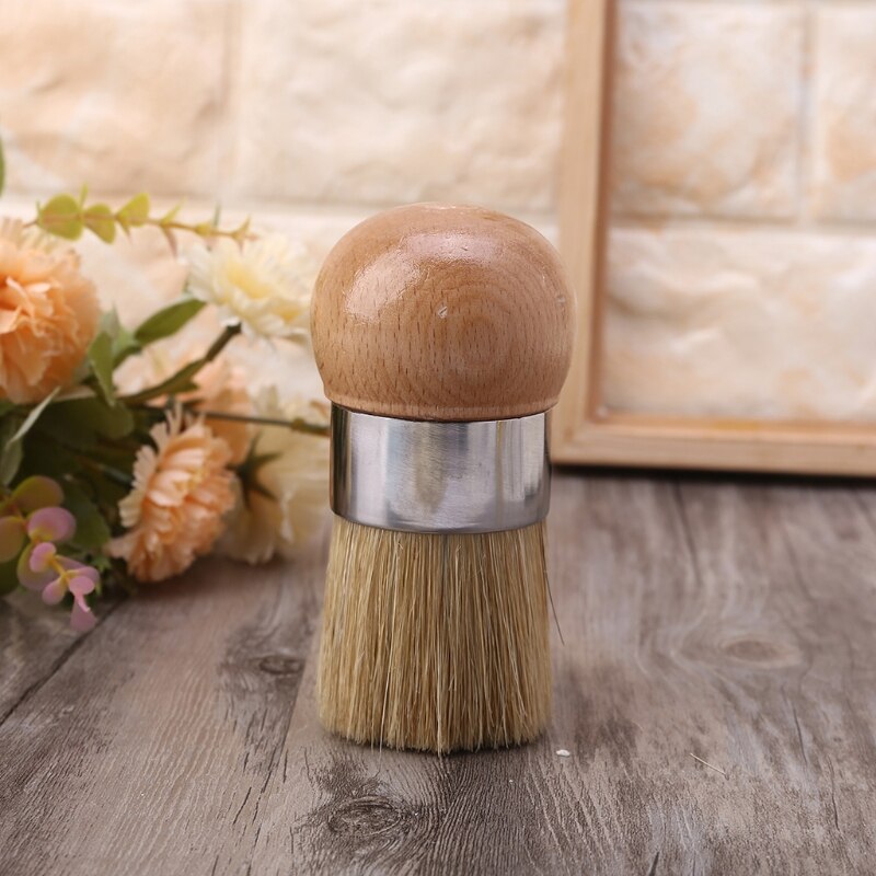 Round Chalk Paint Wax Brush Ergonomic Wood Handle Natural Bristle Brushes Tool C5AD