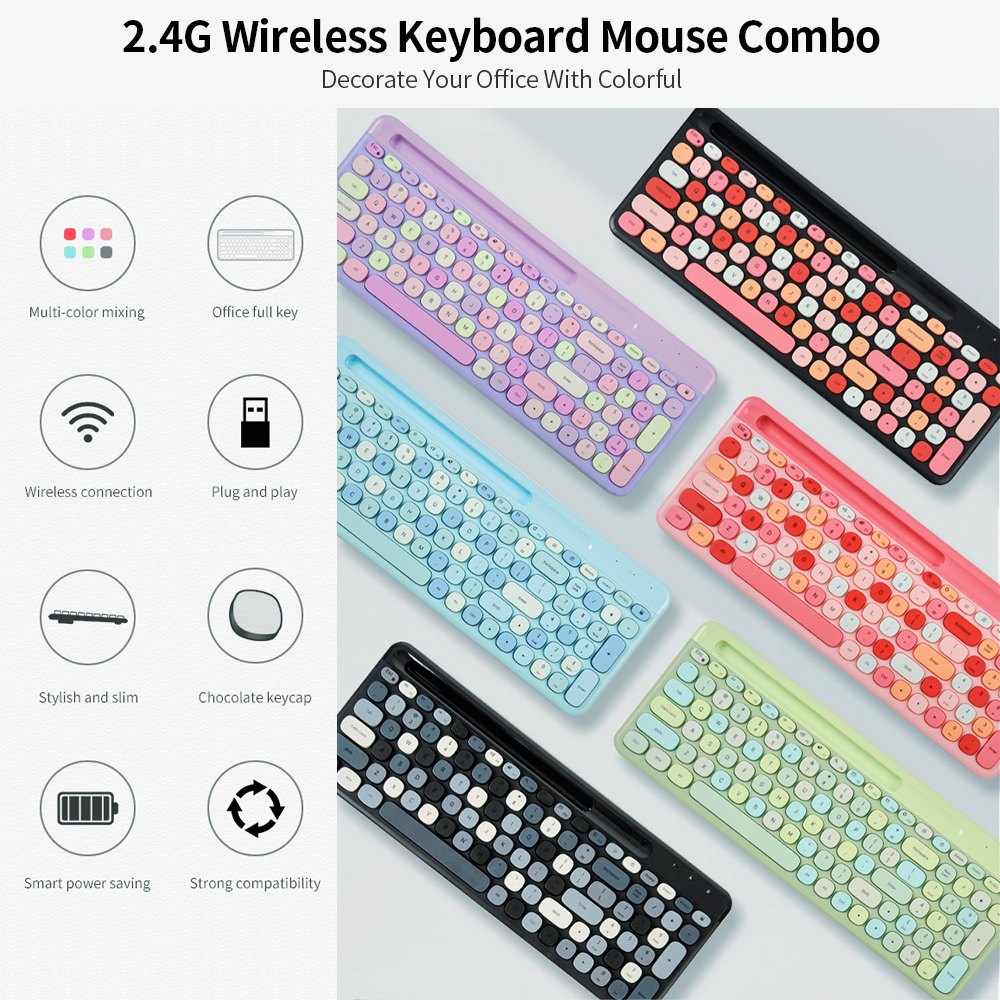 Mofii 2.4G Wireless Keyboard Mouse Combo keyboard and mouse sharing One receiver USB Interface 110 Key Slot Purple