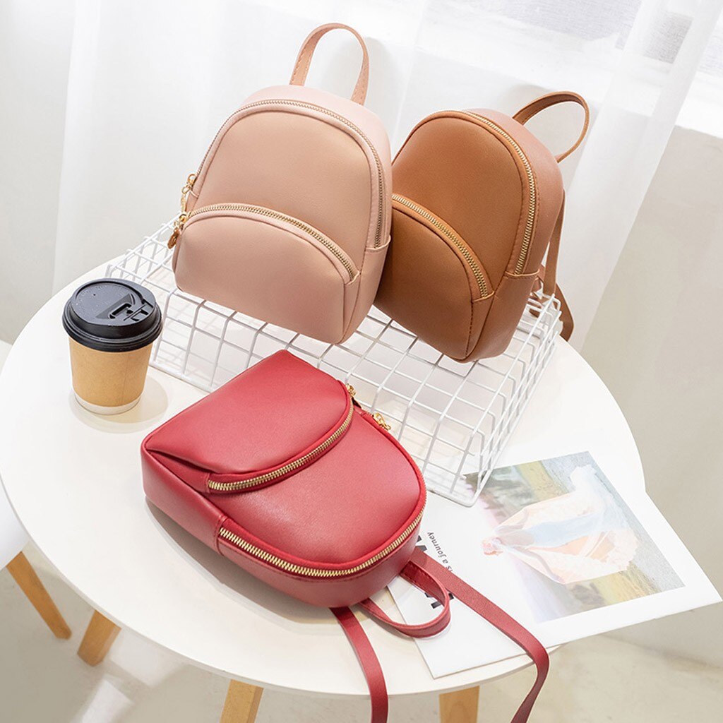 Backpack Women Leather Shoulder Bag For Teenage Girls Multi-Function Small Bagpack Female Ladies School Backpack Femininas#25