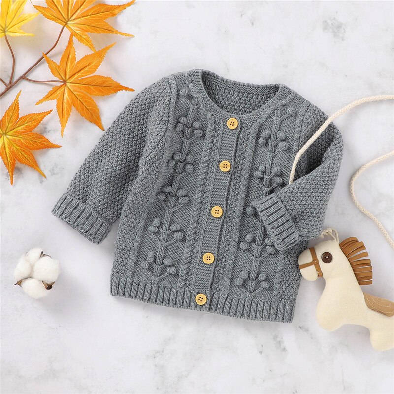 0-18M Newborn Kid Baby Boy Girl Clothes Autumn Winter Warm Knitted Cardigan Sweater Cute Sweet Long Sleeve Knitwear Outfit: Gray / 3M