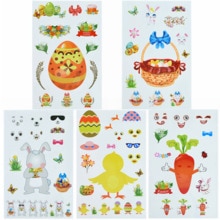 10pcs DIY Happy Easter Sticker Cartoon Bunny Carrot Eggs Face Sticker Happy Easter Party Supplies Classroom Children Activity 75