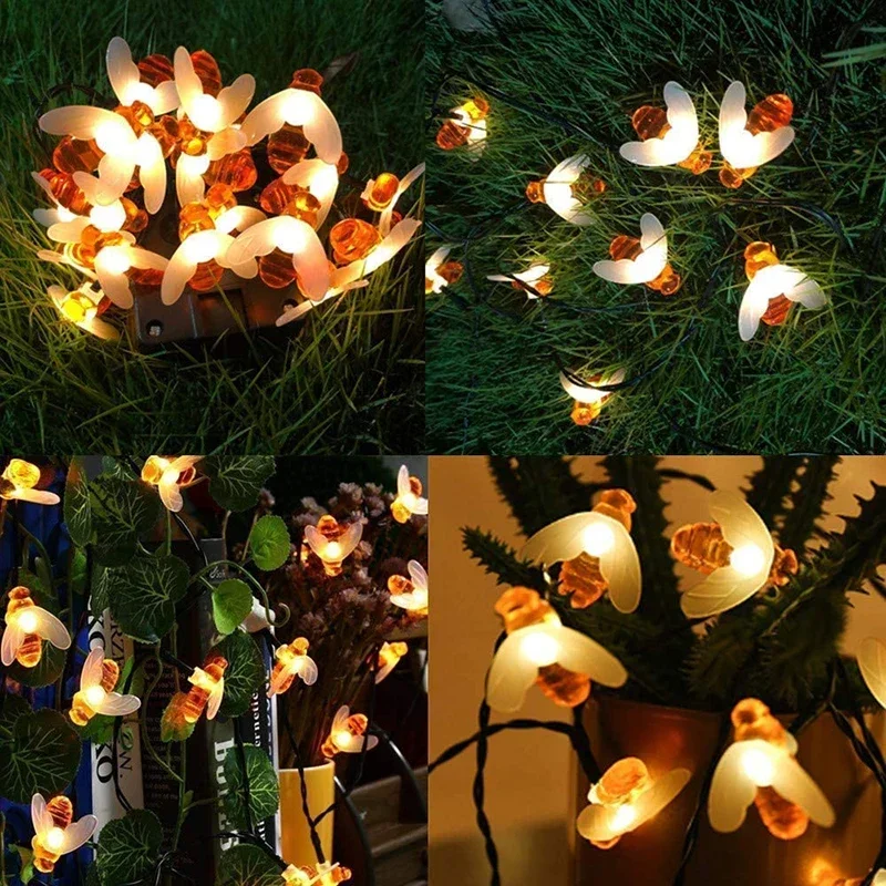 Solar-Bienen-Lichterkette für den Außenbereich, Lichterkette, Weihnachtsgirlande, 8 Modi, wasserdichtes Terrassenlicht für Gartenparty-Dekoration