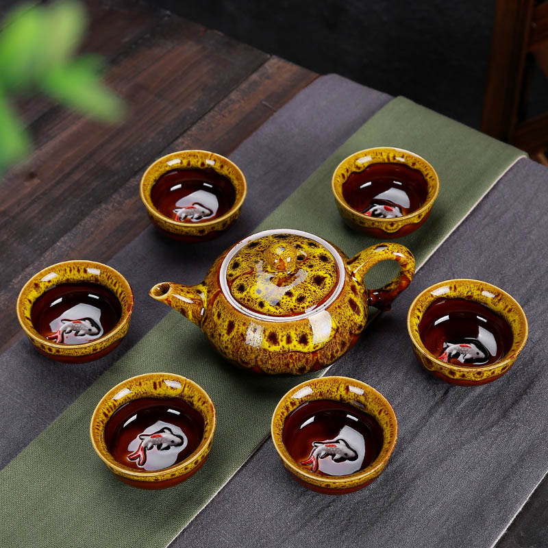 7 st teservisar utsökt celadon -teset inkluderar 6 koppar 1 tepott, jingdezhen -märke utsökt uppsättning kung fu -kopp unikt: D