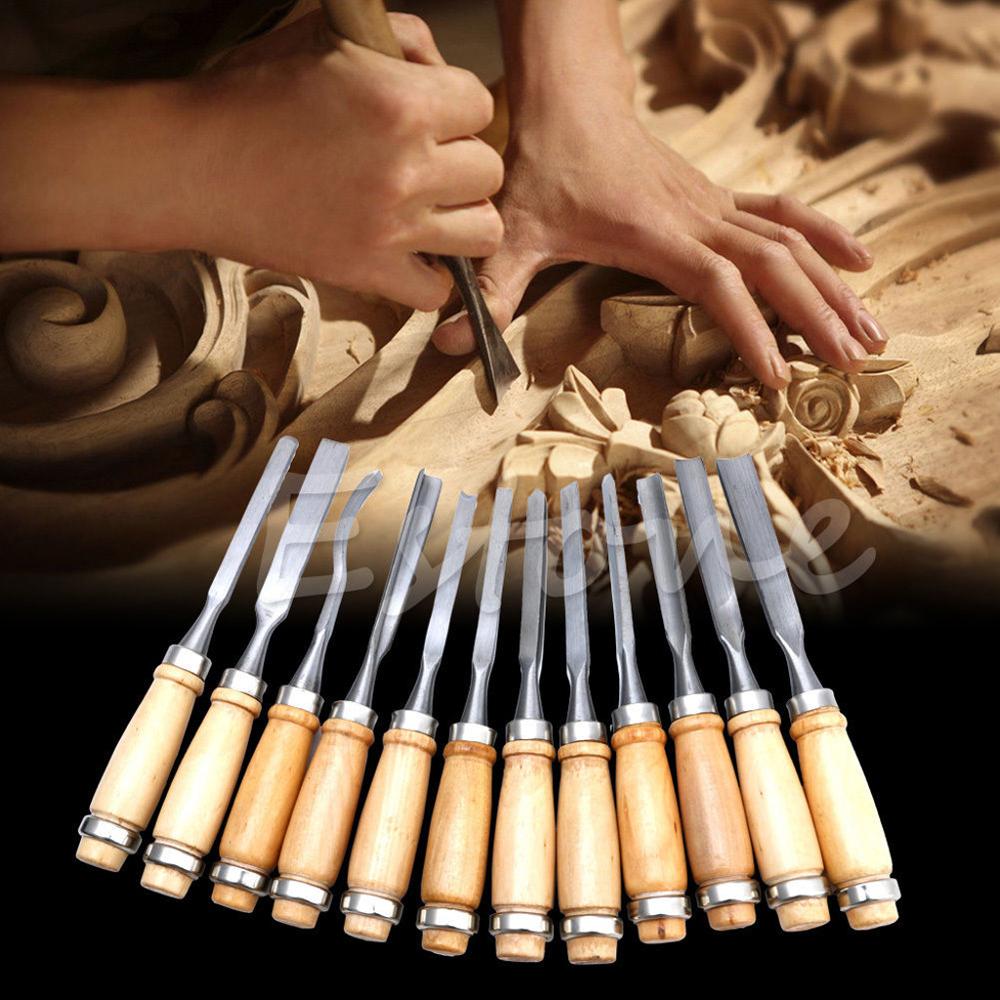 12PCS Wood Carving Hand Chisel Set Woodworking Lathe Gouges Tools