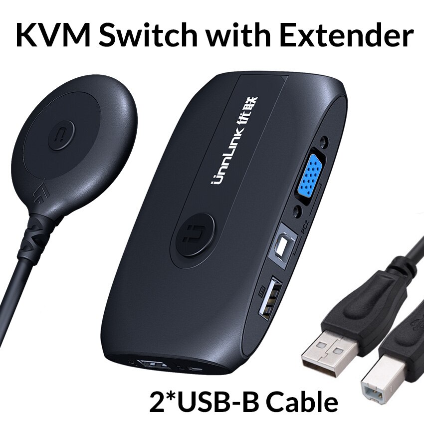 UNNLINK 4K VGA KVM Switch 3 Port USB KVM Switcher Splitter With Extender for 2 PCS Laptop Share Mouse Keyboard Monitor Printer: with Extender Cable