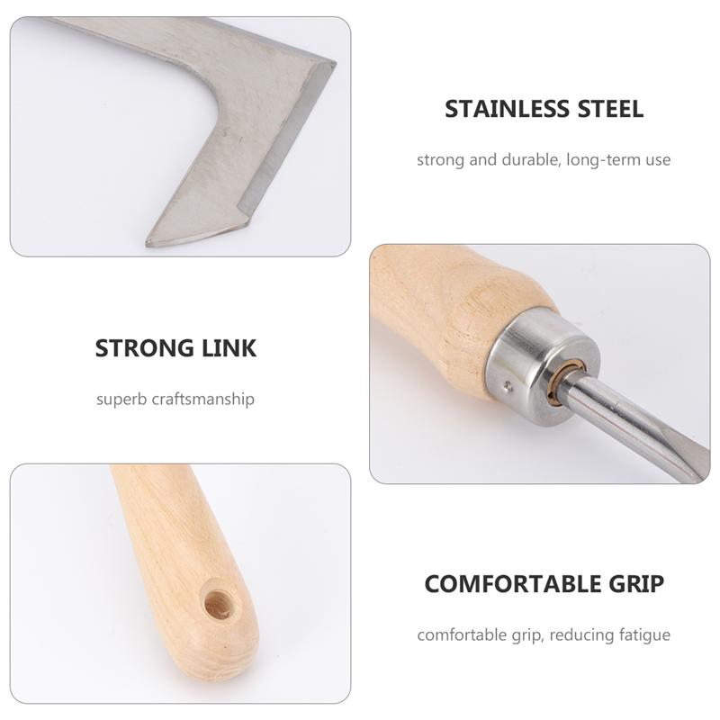 1Pc Rvs Wieden Sikkel Met Houten Handvat Handleiding Wieder Multipurpose Wortel Remover Tuinieren Tool Voor Thuis (Zilver)