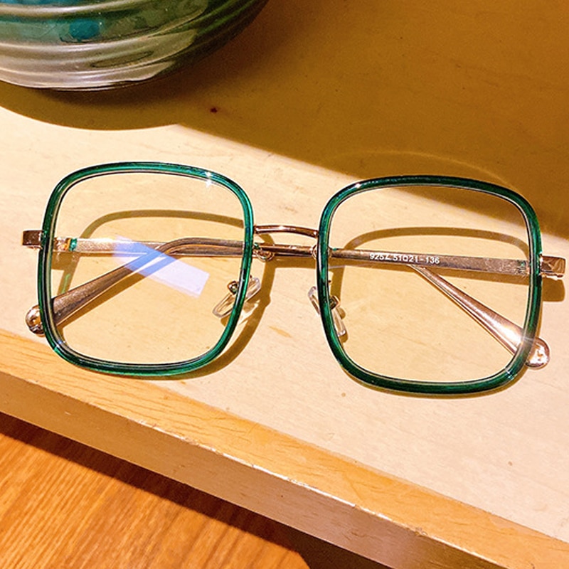 Klare grøn firkantede kvinders briller vintage legering overdimensionerede firkantede briller mænd retro gennemsigtig briller sort lyserøde nuancer store