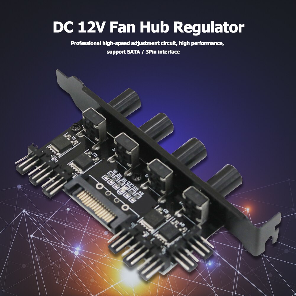 Computer Case Fan Hub Regulator DC 12V 8 Way 4 Knob SATA/3Pin Speed Controller Fan Control Cooling Fan hub