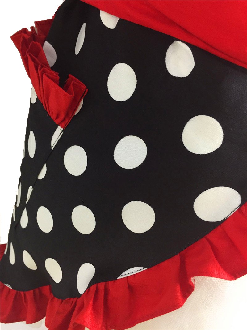 Retro forklæde til kvinder super sød og sjov sløjfe med lomme justerbar bomuld polka prikker sarte hemline madlavningsforklæder