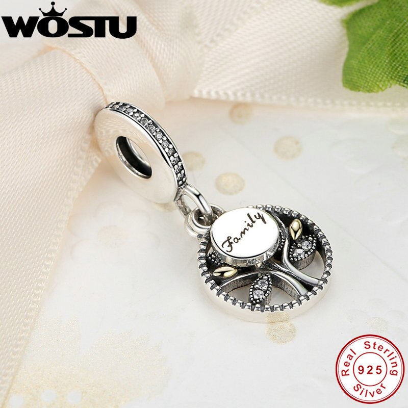 WOSTU Echt 925 Sterling Silber Familie Baum Baumeln Charme Perlen Fit Original Armband Authentische Luxus DIY Schmuck