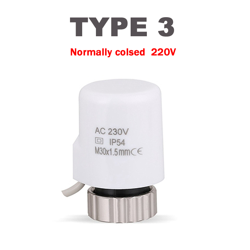 Normalt lukket 220v elektrisk termisk aktuator normalt åben ventil hoved vandudskiller til termostat manifold ventiler no/nc: Type 3