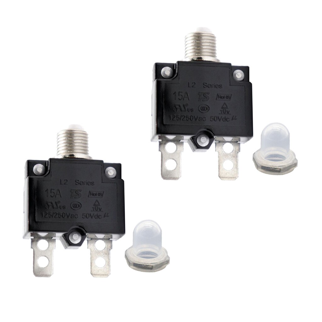 2PCS Circuit Breaker 15Amp Push Button Reset Thermal Panel Mount 125/250V