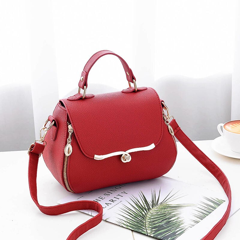 Zoete Dames Handtas Dames Mode Elegante Tas Effen Kleur Bijpassende Kleur Messenger Bags Schoudertas Top: Red
