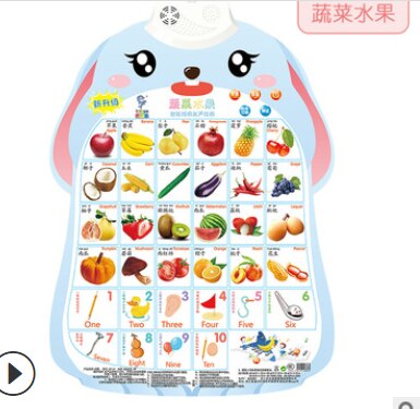 Children Early Education Audio Wall Chart Baby Cognition Enlightenment Look at Pictures Recognize Pinyin English Letters: vegetable and fruit