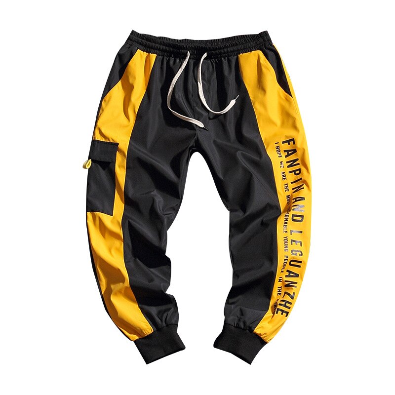 Men Side Striped Joggers Mens Japanese Streetwear Patchwork Sweatpants Male Hip Hop Track Pants Yellow Trousers