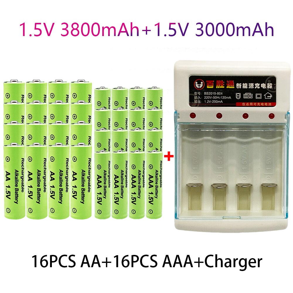 100%  original 1,5 v aa 3,8 ah +  aaa 3,0 ah rechargeable ni -mh 1,5 v batteries for watches, mice, computers, toys, etc. +: Blue