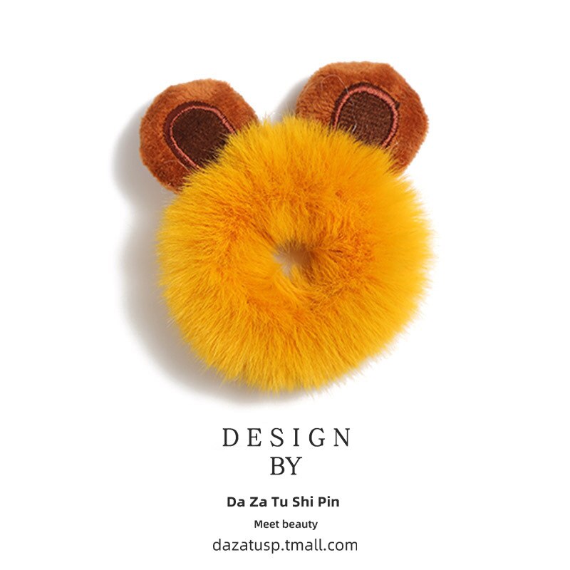 Winter Girls Cute Cartton Animals Ears Plush Scrunchie Ponytail Holder Hair Rubber Bands Headband Hair Accessories: 14