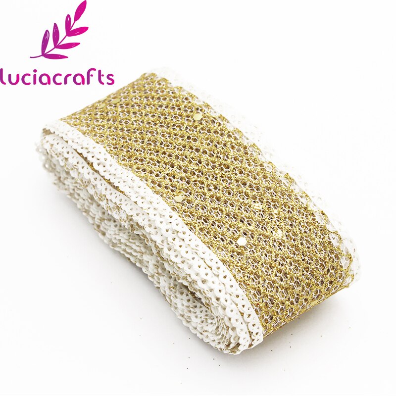 Lucia ambachten 40mm 4y/lot Zilver Goud Glitter Mesh Organza Lint Voor Verpakking Bruidstaart Decoratie DIY craft P0601