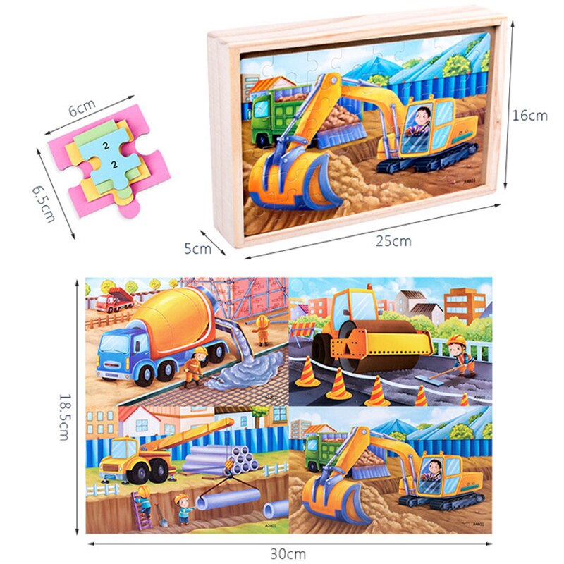 WYW – Puzzle 4 en 1 en bois pour enfants, avec boîte de rangement, grand modèle exquis, jouet Parent-enfant