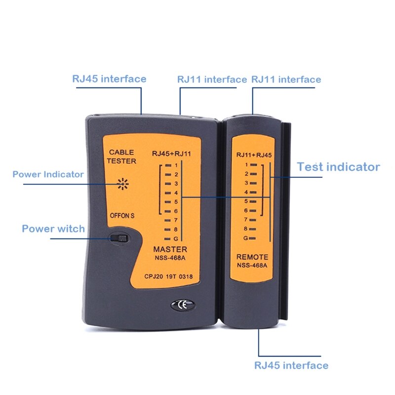 RJ45 Tester de Cable de red Lan teléfono RJ45 RJ11 línea apantallado de red de Ethernet prueba de reparación