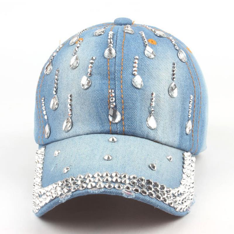 Brand Denim Hoeden Mode Leisure Met Water Rhinestones Vintage Jean Katoen Baseball Caps Voor Mannen Vrouw cap