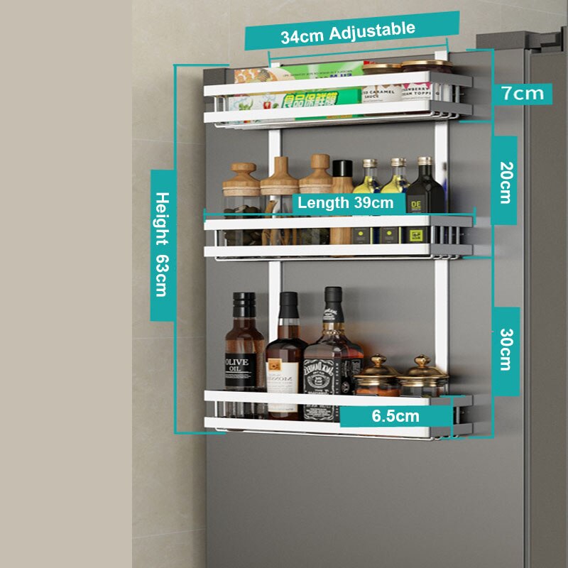 Refrigerator Side Storage Rack Shelf Cupboard Organizer Kitchen Basket Cabinet Space Saving Refrigerator Hanging Storage Rack: BBB Silver