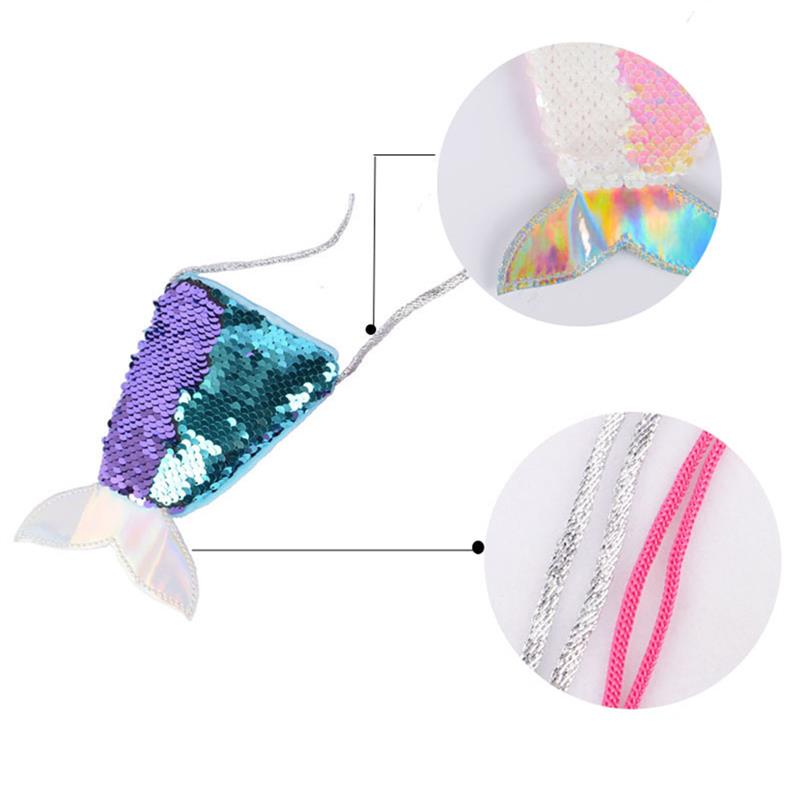 Pailletten Mermaid Staart Portemonnee Kids Mermaid Staart Vorm Pailletten Mini Schoudertas Rits Portemonnee kinderen tas