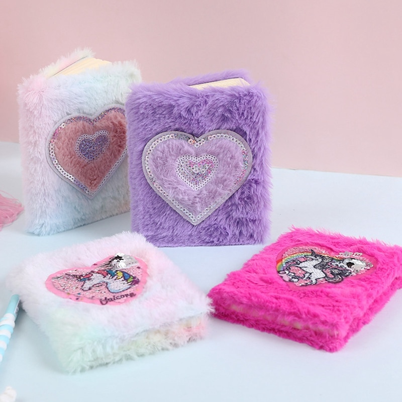Libretas de peluche de unicornio con dibujos animados para niñas, libreta de bolsillo portátil, cuaderno diario, papelería, 1 Uds.