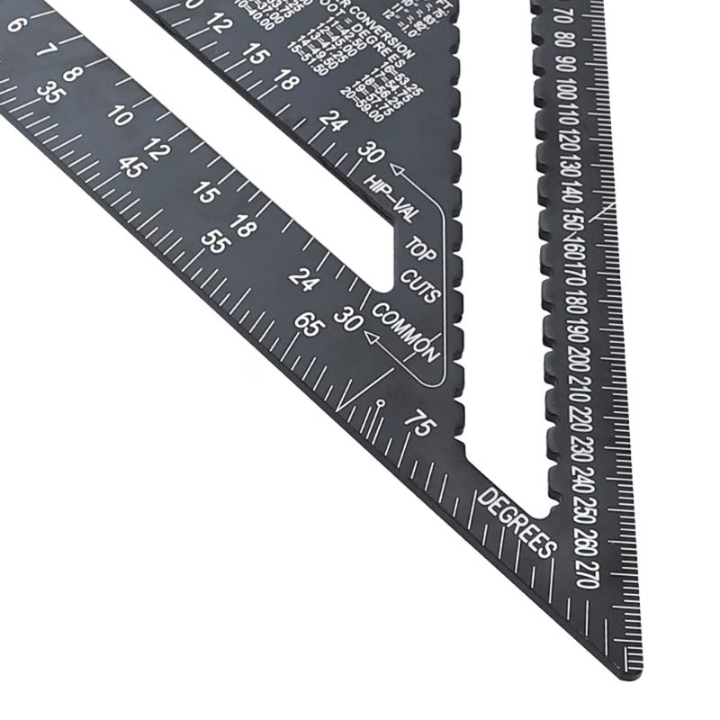 Triangle Ruler 7/12 inch Metric Aluminum Alloy Triangular Measuring Ruler Woodwork Speed Square Triangle Angle Protractor