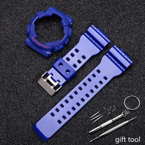 Vervangende band voor casio g-shock ga  gd 110 120 rubberen hars horlogeband glanzend mat heren waterdichte sportarmband: Blauwrode glans
