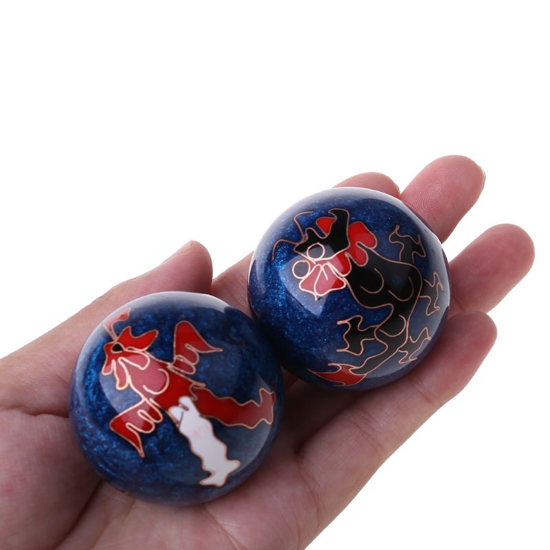 Un par de bolas chinas de salud Baoding, esferas con esmalte, bolas de masaje para terapia de manos 63HE