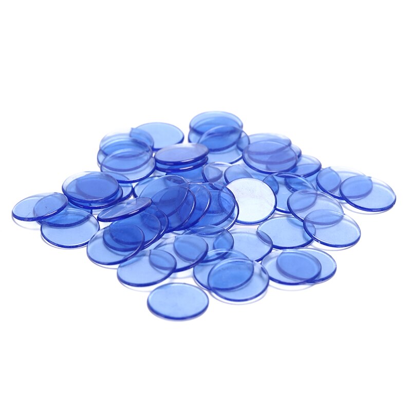 50 stykke lomme mini poker chips lille skive plast gennemsigtig farve poker chips runde bingo chips: Blå