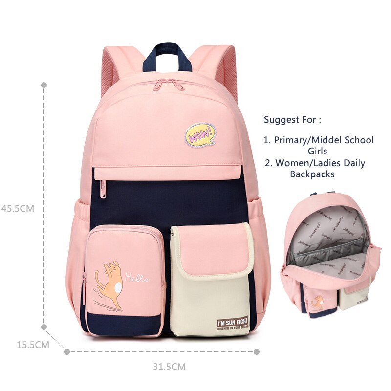 2022 Girl Backpack Waterproof School Bags For Girls Lovly Bookbag Patchwork Nylon