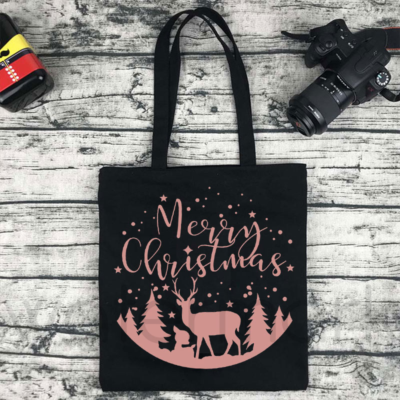 Shopper – sac à main Kawaii imprimé joyeux noël pour femmes, sac de Shopping en toile, fourre-tout pour filles, sac à bandoulière: Clair