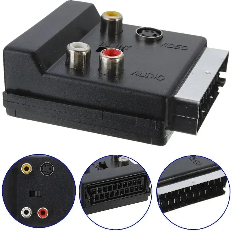 Scart macho para conector adaptador fêmea, 21 agulha, 21 pinos, S-Video, AV RL, Áudio, Conversor, Adaptador, S-Video