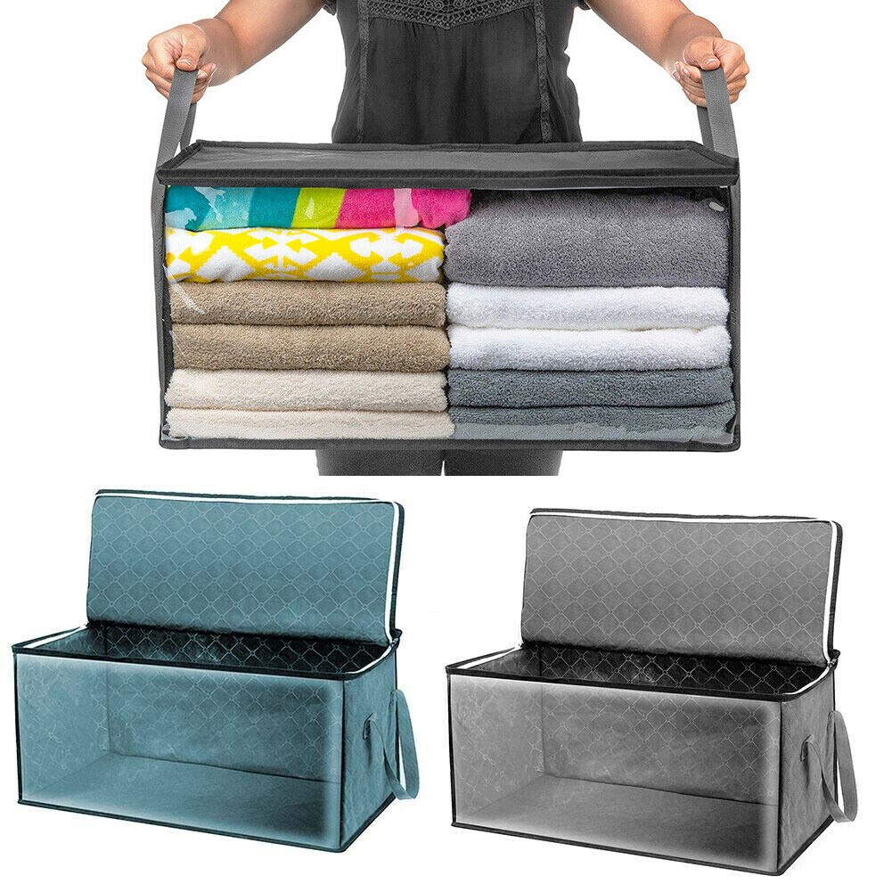 2 stk / sæt skabspose hjem opbevaringsboks fugtbestandig bærbar quilt arrangør bagage foldet sweater tøj tæppe lynlås