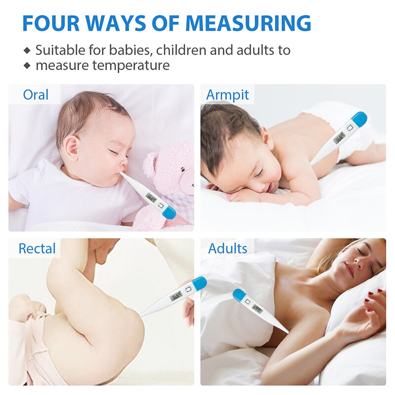 Thermomètre numérique Oral pour fièvre, étanche, pour adultes et enfants, alerte de fièvre, rappel de mémoire, écran LCD