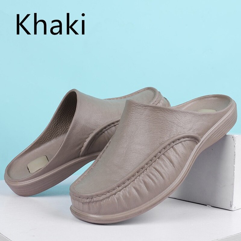 Shoes Men Beach Outdoor Casual Walking Beach Flops Summer Flops Driving Shoes Male Gardening Soft Slippers Men Slipper: Khaki / 9