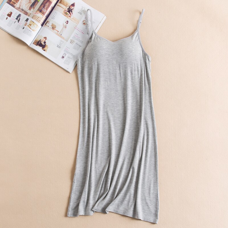 Femmes complet glisse 4 couleurs Modal Sexy Slip solide Anti vidé rembourré soutien-gorge glisse sous-vêtements confortable sommeil robe