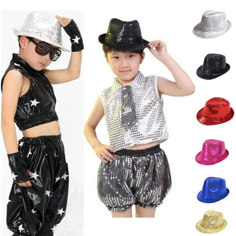 Merk kind kind dansfeest club fedora bling pailletten jazz hoed trilby podium optreden zonne zomerhoed
