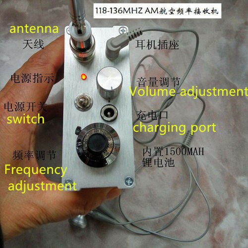 Gemonteerd 118-136MHz Luchtvaart Band Ontvanger AM Airband + Batterij + Antenne + Oortelefoon