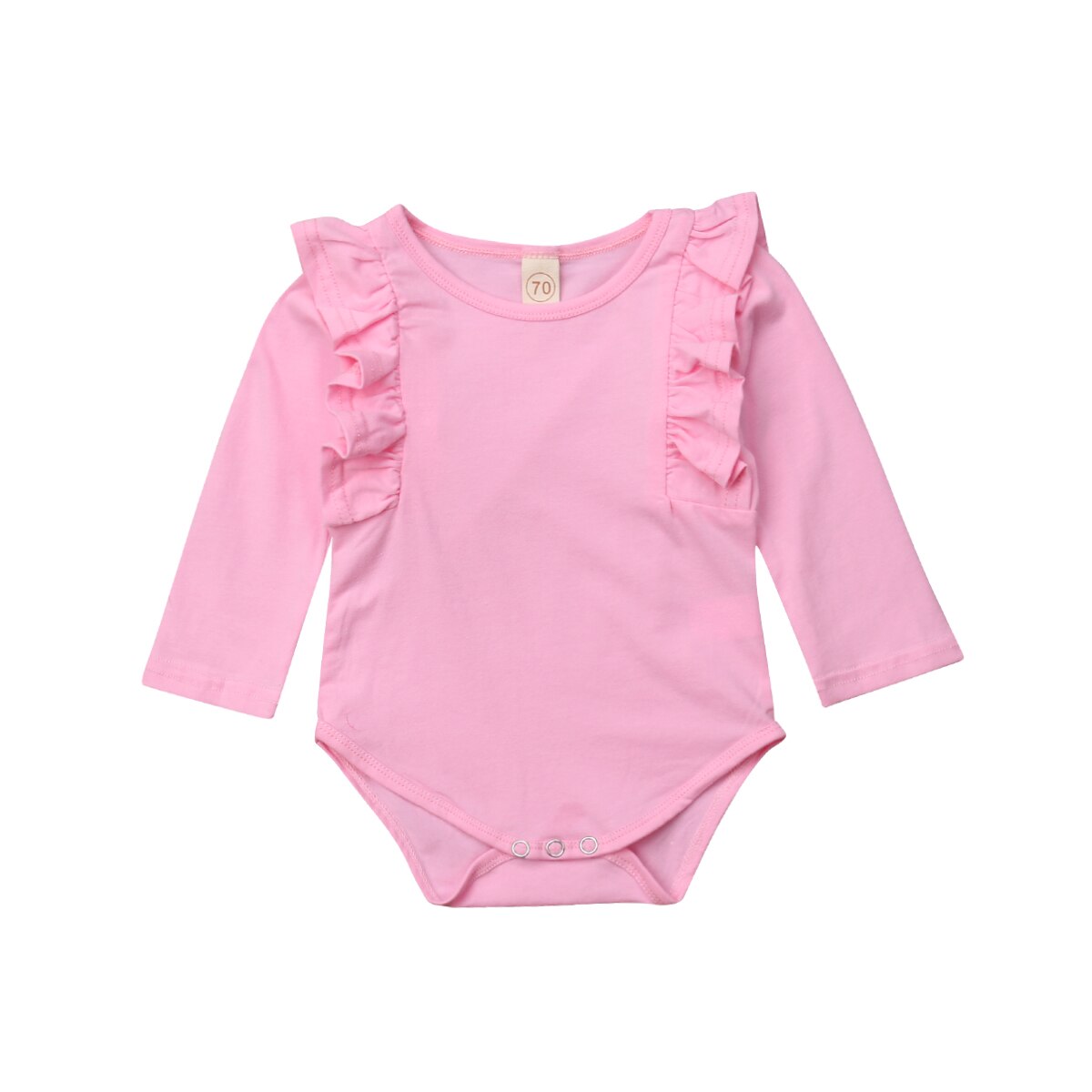 Herfst peuter baby meisjes jongens casual warme bodysuits 5 kleuren lange ruches mouwen effen katoenen jumpsuits: Roze / 6m