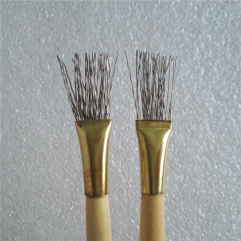 2 uds. De cepillos de alambre grueso/hierro delgado con mango de madera herramientas para arcilla para hacer arcilla modelo de pelo pluma para hendiduras suministros de arte