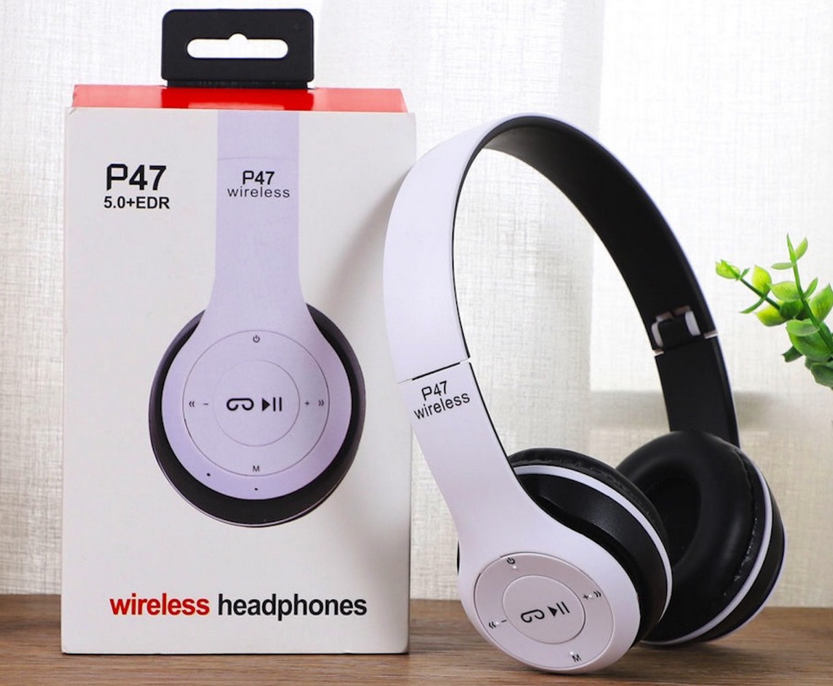 Nuevos auriculares Bluetooth P47 montados en la cabeza de graves plegable montado en la cabeza deporte inalámbrico: Blanco