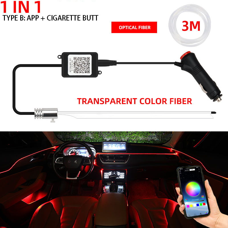 Luces decorativas para Interior de coche, tiras LED RGB de neón, 1/2 en 1, Bluetooth, controlado por aplicación, luces de fibra óptica USB, 12v: Azul oscuro
