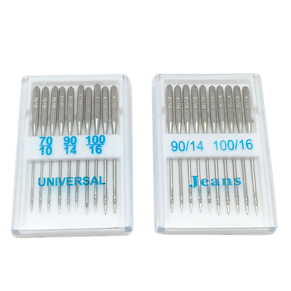 10Pcs/Set Home Sewing Machine Needles Ball Point Head 70/10 90/14 100/16 Jeans&amp;General Silver Stainless Steel Sewing Needles