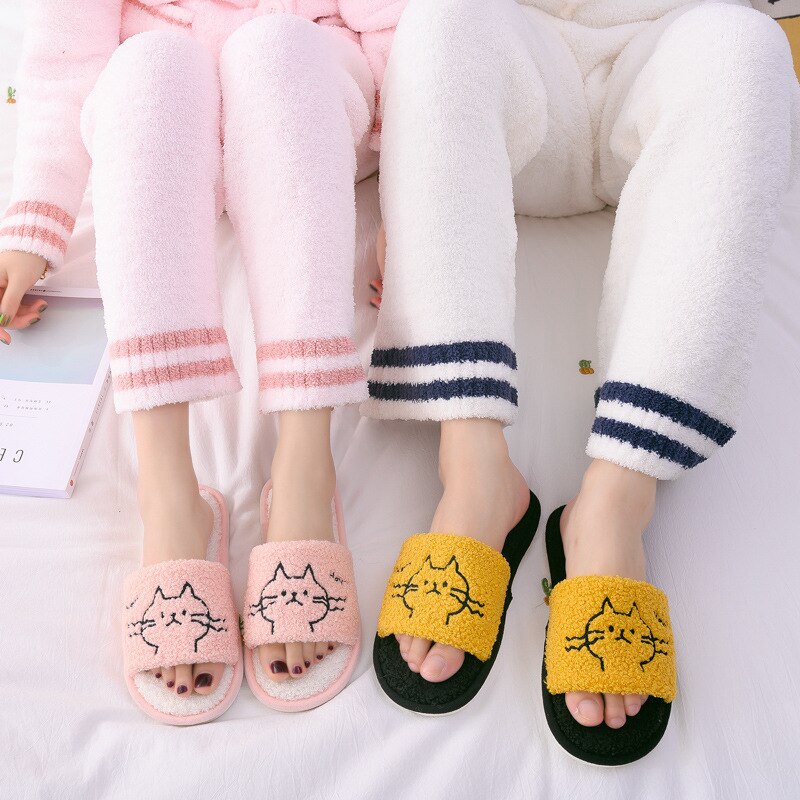 Män tofflor flip flops höst vinter skor tecknad katt plattform manliga rutschkanor halkfria lägenheter inomhus bekväma